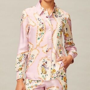 Tory Burch Floral Purple Print Silk Blouse